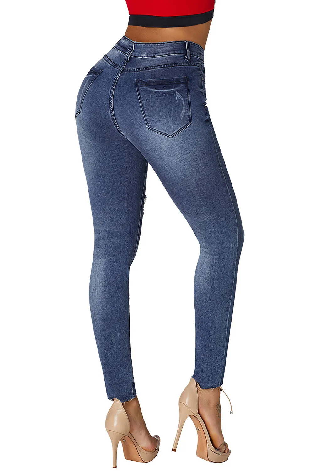 High Rise Ripped Stretchy Skinny Ankle Jeans