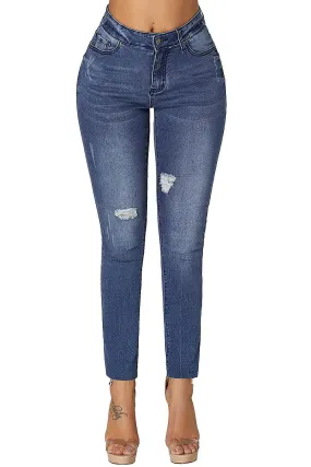 High Rise Ripped Stretchy Skinny Ankle Jeans