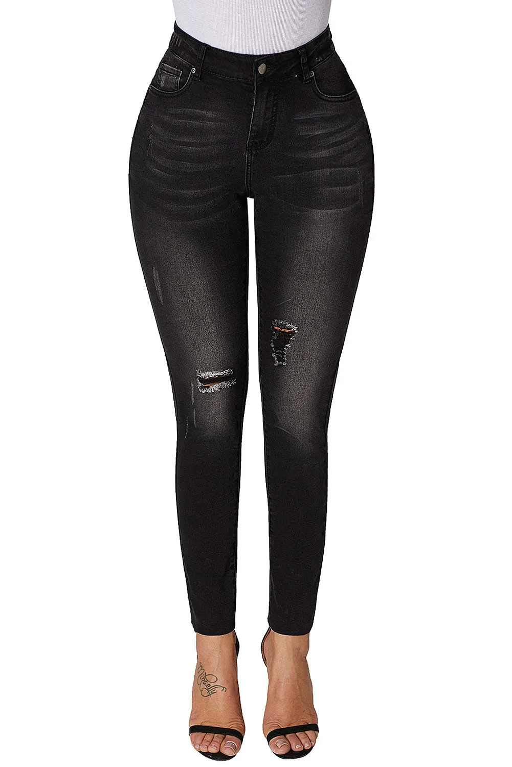 High Rise Ripped Stretchy Skinny Ankle Jeans