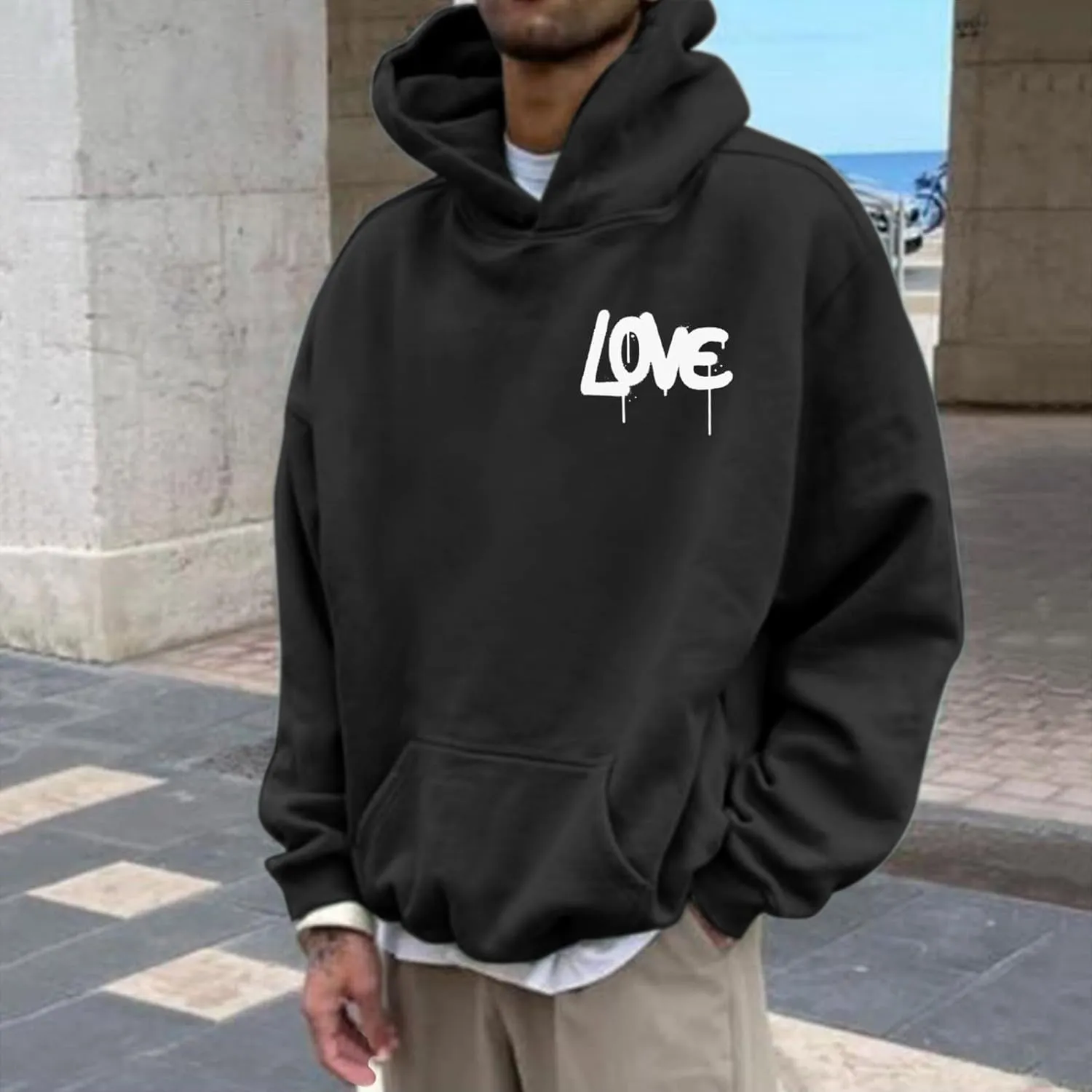 Hoodies For Men With Designs Breathable Casual Hooded Sweatshirt Pullover Tops Mid-Weight Long Sleeve Letter Print Shirts