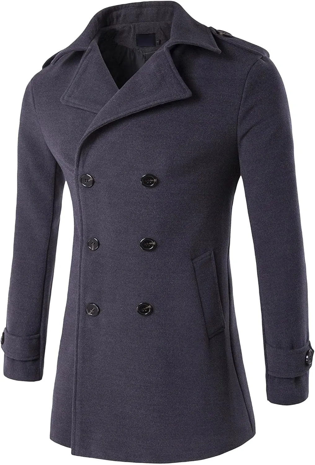 JEShifangjiusu Men'S Wool Blend Pea Coat Fashion Classic Double Breasted Trench Coat Warm Winter Business Lapel Overcoat