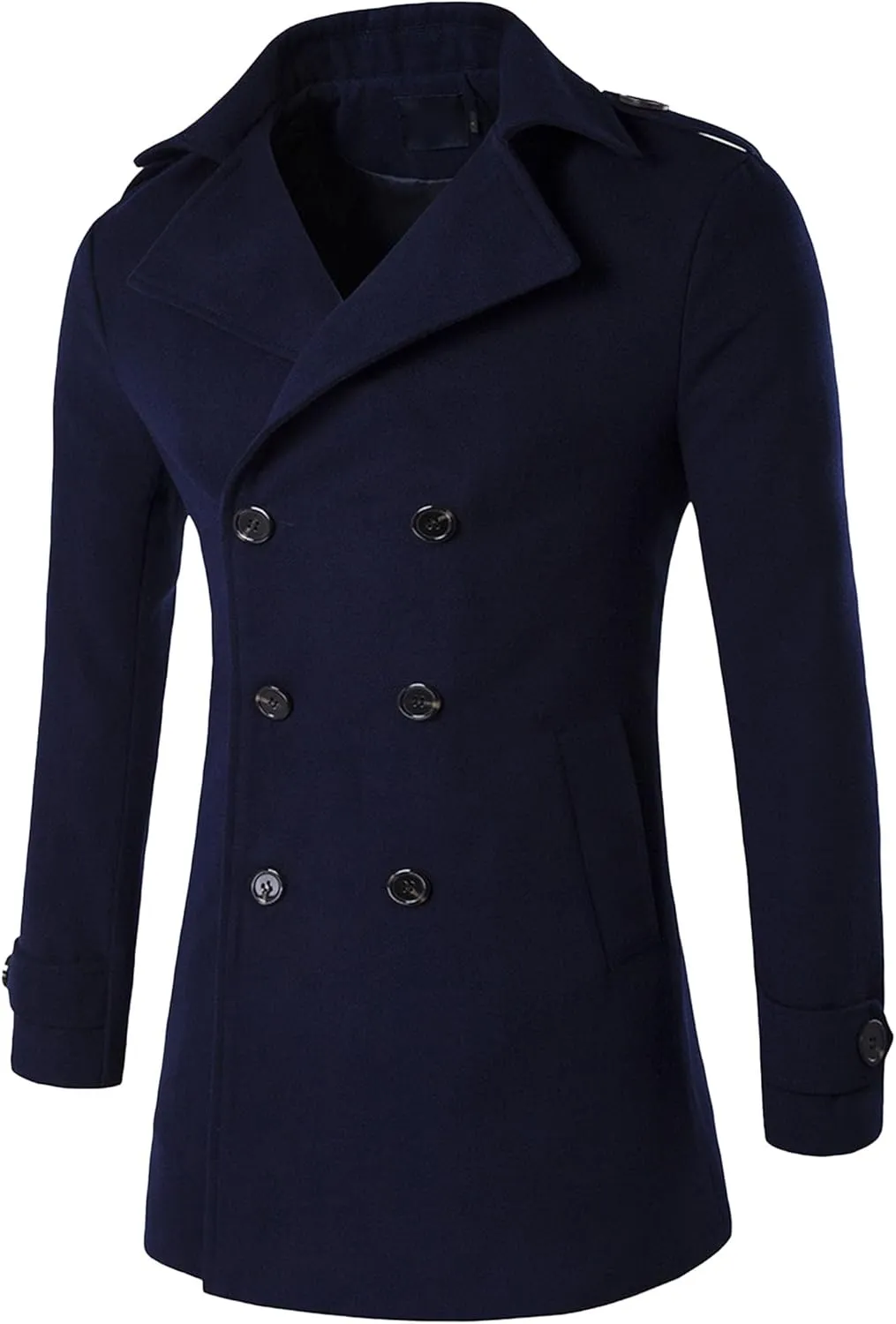 JEShifangjiusu Men'S Wool Blend Pea Coat Fashion Classic Double Breasted Trench Coat Warm Winter Business Lapel Overcoat