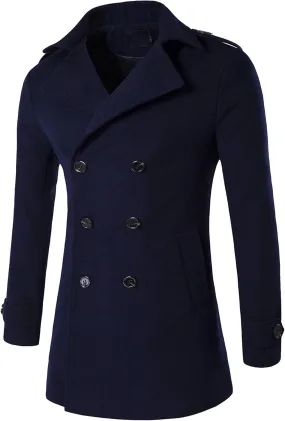 JEShifangjiusu Men'S Wool Blend Pea Coat Fashion Classic Double Breasted Trench Coat Warm Winter Business Lapel Overcoat