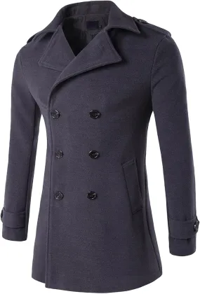 JEShifangjiusu Men'S Wool Blend Pea Coat Fashion Classic Double Breasted Trench Coat Warm Winter Business Lapel Overcoat