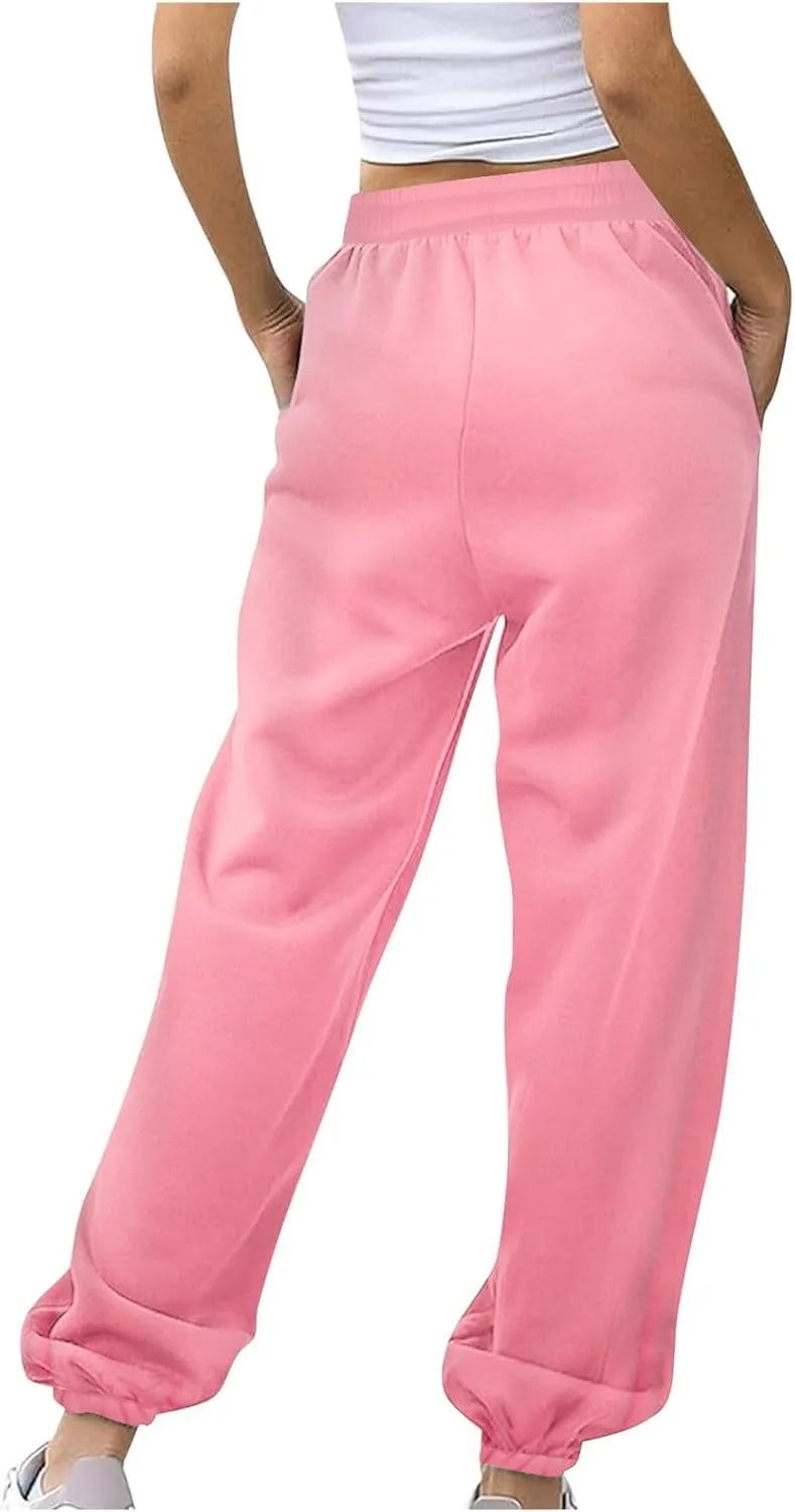 jsaierl Track Pants Women, Fall Winter Fleece Sweatpants Drawstring Lounge Straight Leg Pants Soft Comfy Joggers with Pockets