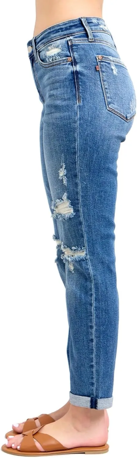 Judy Blue Women's Mid Rise Stretchy Boyfriend Jeans
