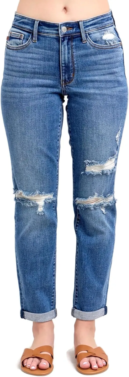 Judy Blue Women's Mid Rise Stretchy Boyfriend Jeans