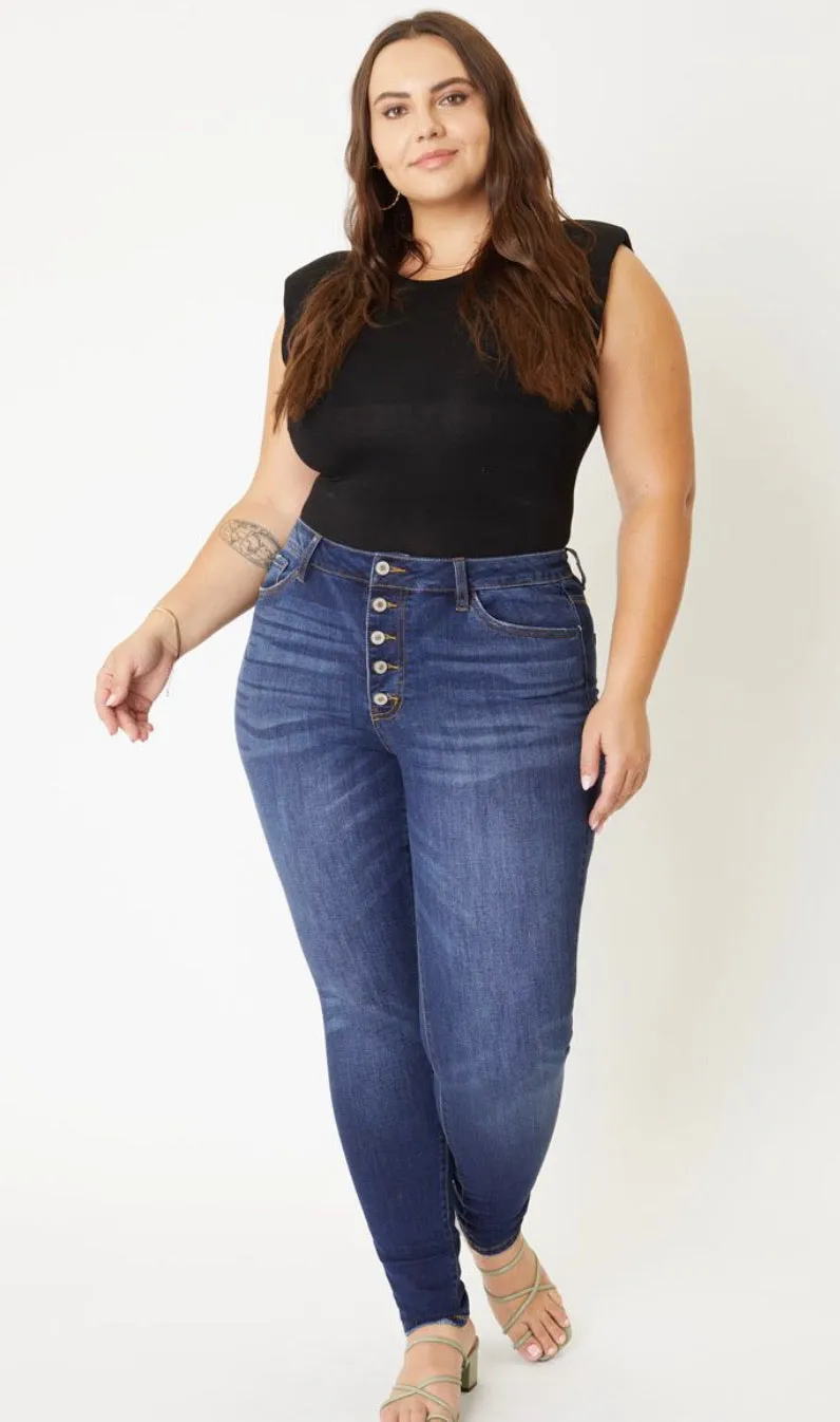 Kancan Dark High Rise Super Skinny With Rivets  10" RISE Regular and Plus