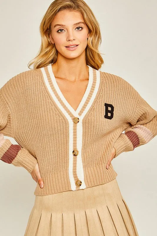 Khaki Contrast Trim Detail Cardigan