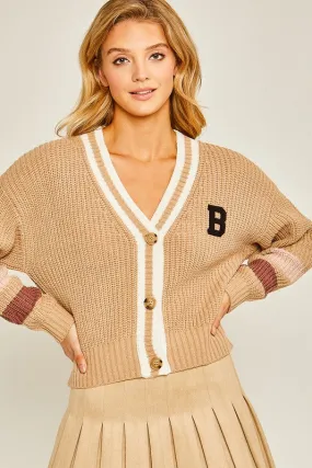 Khaki Contrast Trim Detail Cardigan