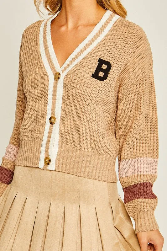 Khaki Contrast Trim Detail Cardigan