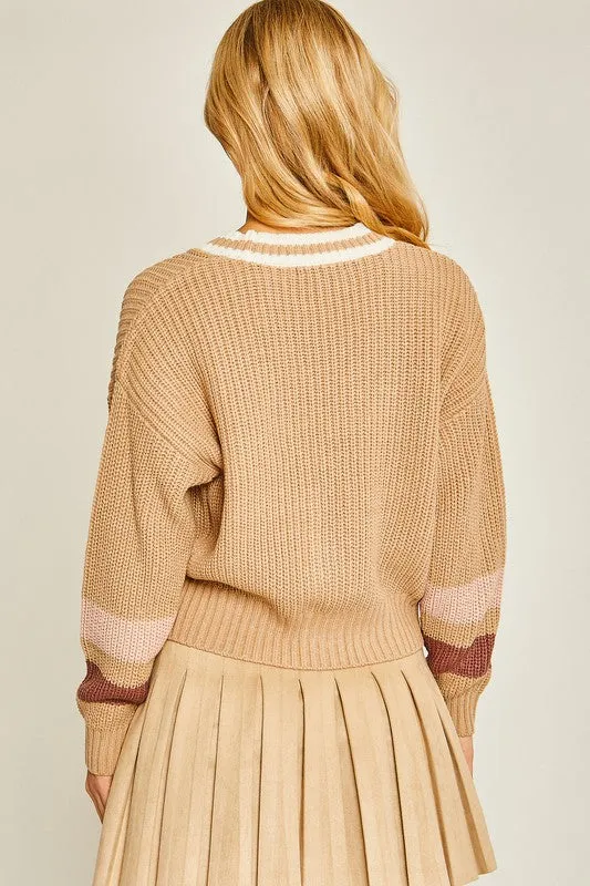 Khaki Contrast Trim Detail Cardigan
