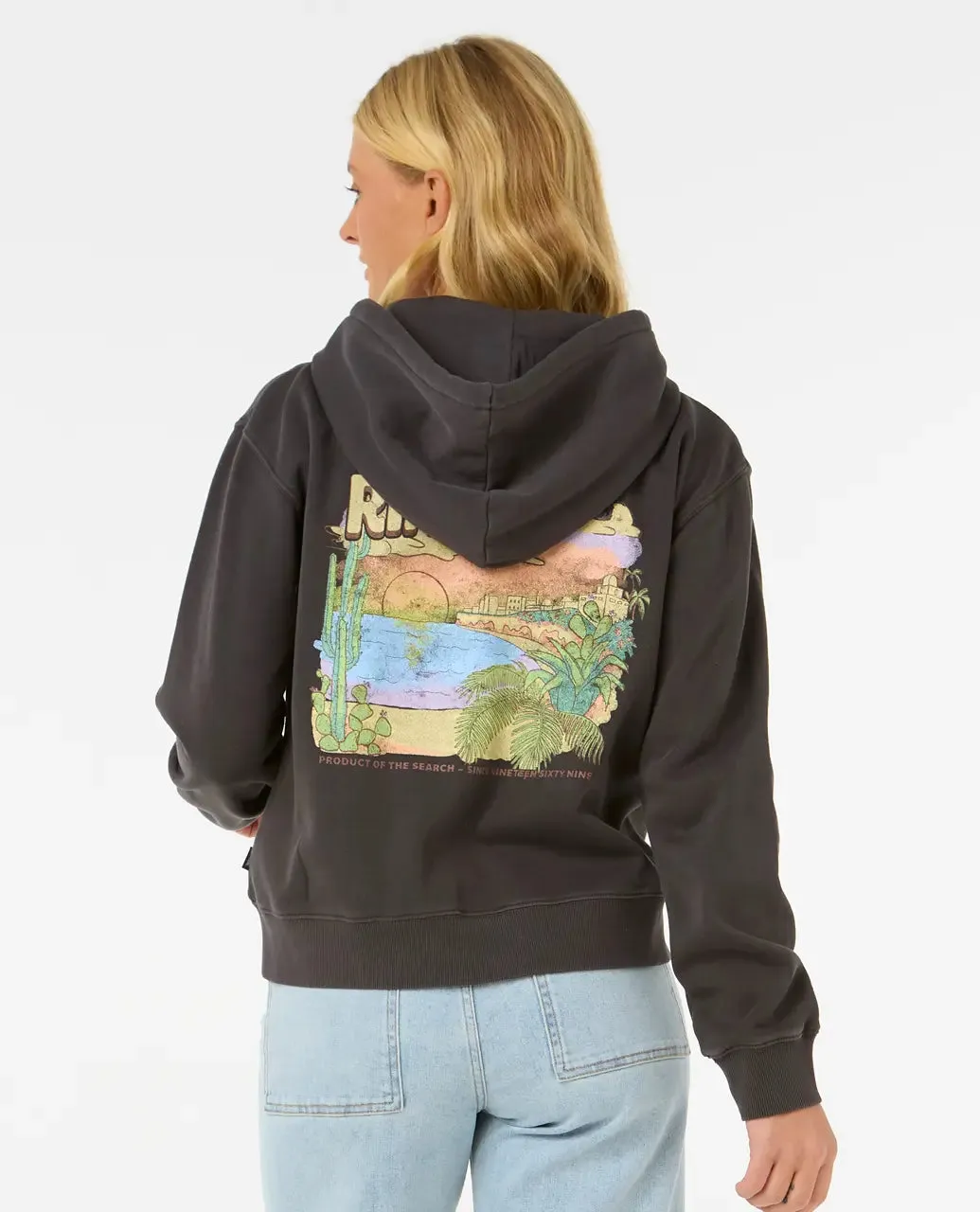 La Paloma Relaxed Zip Thru Hoodie in Washed Black
