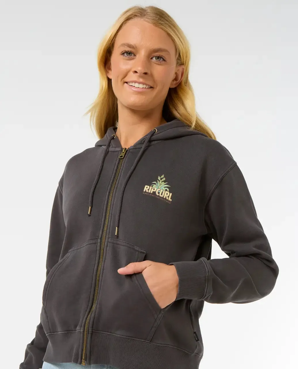 La Paloma Relaxed Zip Thru Hoodie in Washed Black