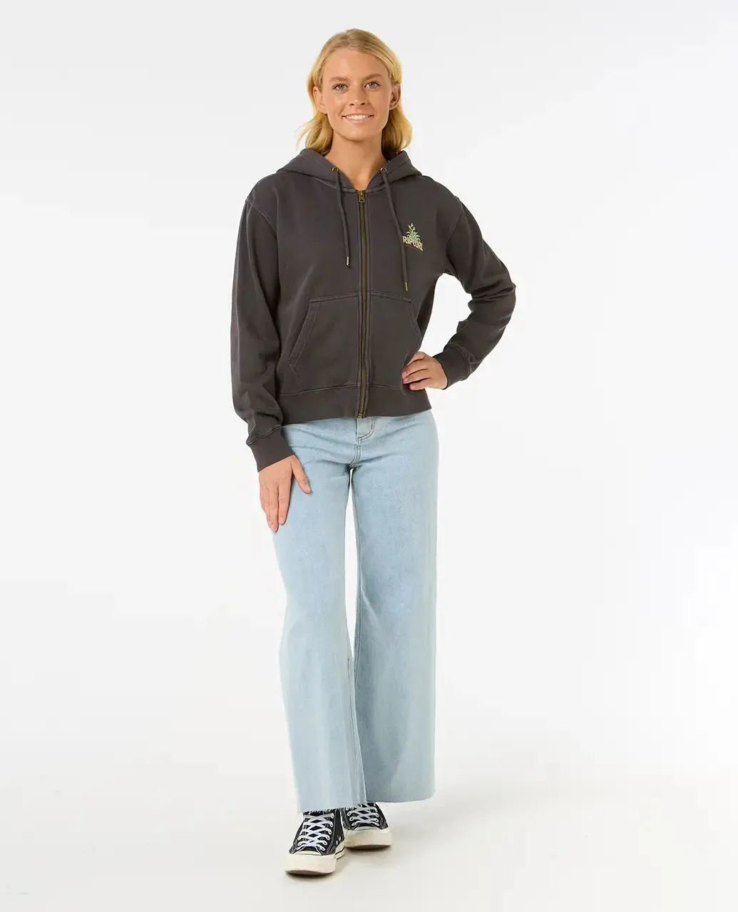 La Paloma Relaxed Zip Thru Hoodie in Washed Black