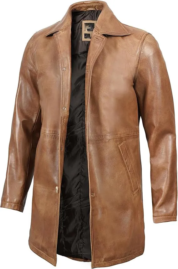 Leather Coat Men - Carcoat Style Winter Classic Long Real Leather Jackets For Men