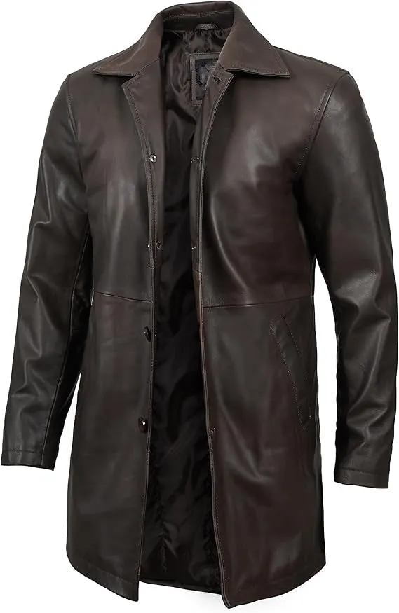 Leather Coat Men - Carcoat Style Winter Classic Long Real Leather Jackets For Men