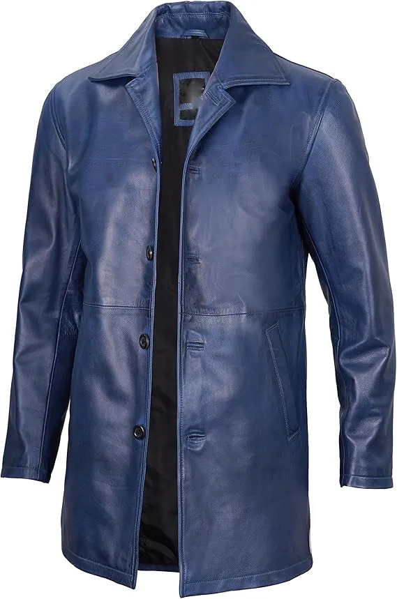 Leather Coat Men - Carcoat Style Winter Classic Long Real Leather Jackets For Men