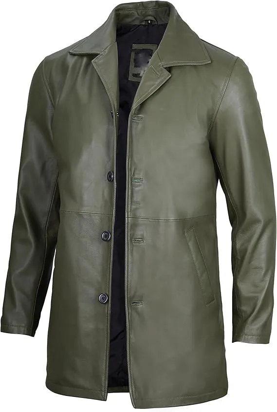 Leather Coat Men - Carcoat Style Winter Classic Long Real Leather Jackets For Men