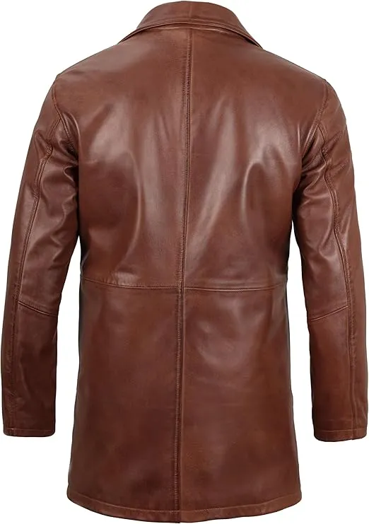 Leather Coat Men - Carcoat Style Winter Classic Long Real Leather Jackets For Men