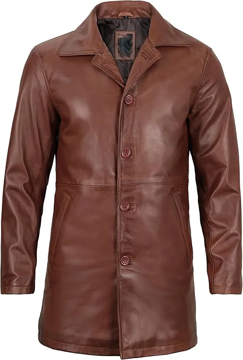 Leather Coat Men - Carcoat Style Winter Classic Long Real Leather Jackets For Men