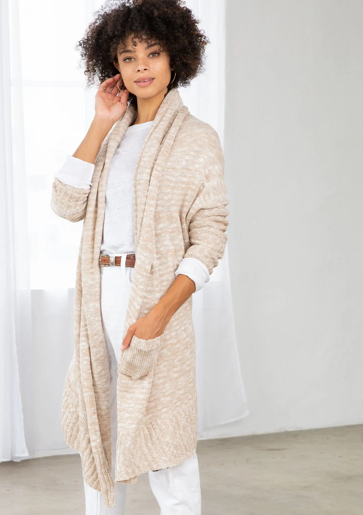 Light Woven Long Flowy Cardigan