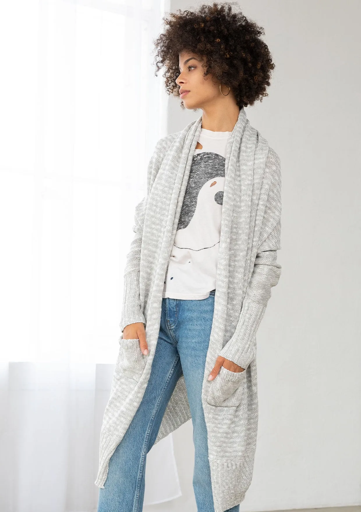 Light Woven Long Flowy Cardigan
