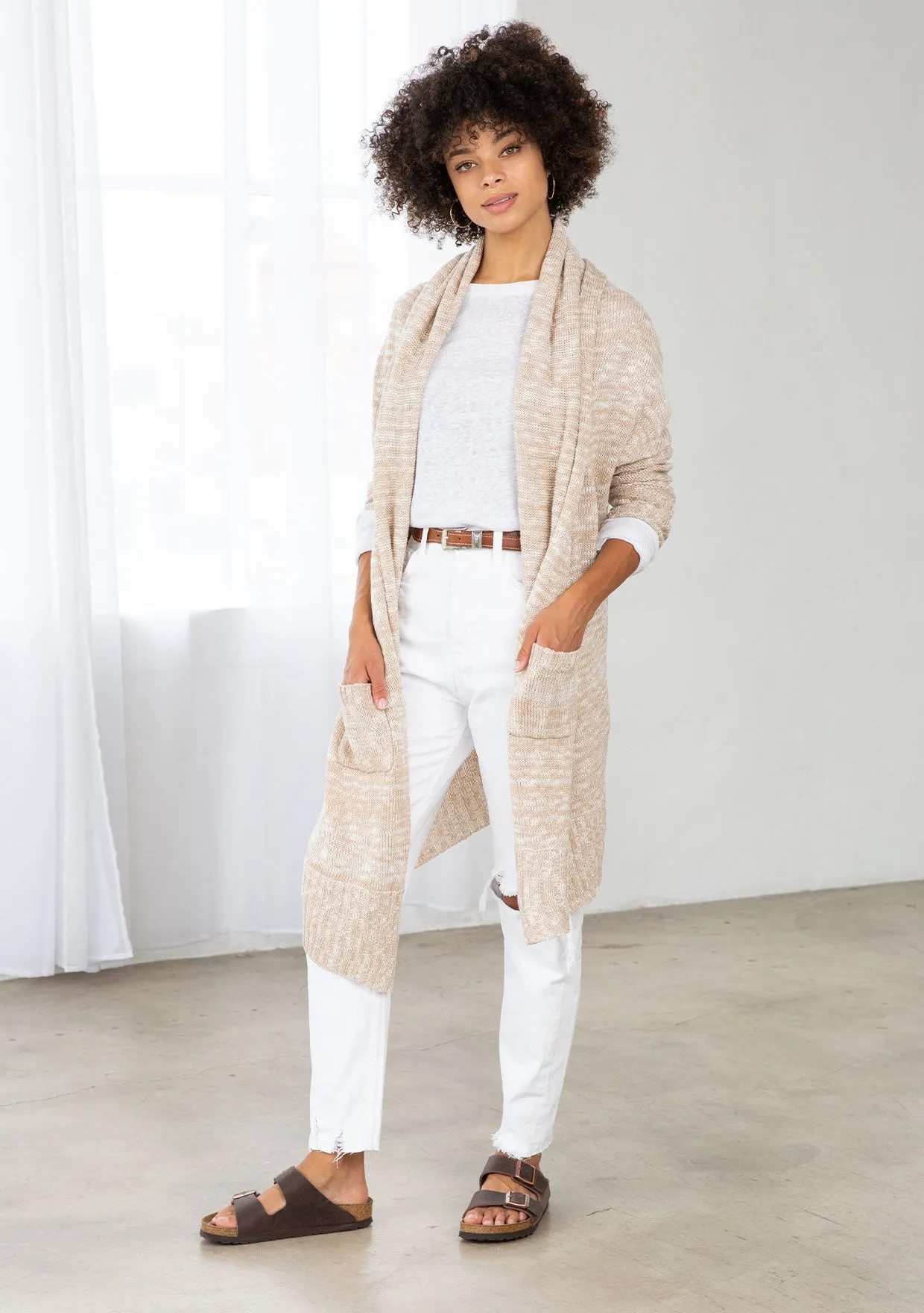 Light Woven Long Flowy Cardigan