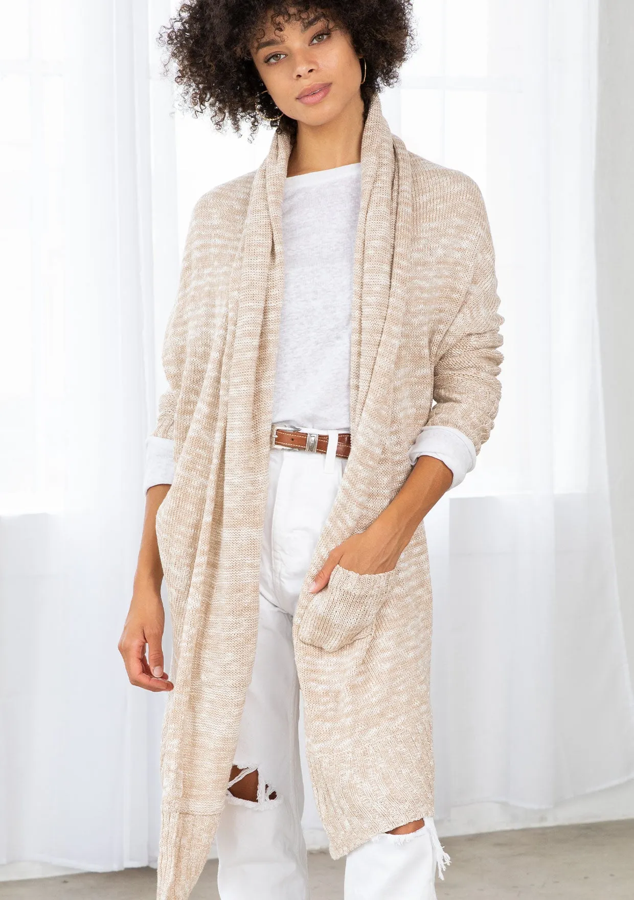 Light Woven Long Flowy Cardigan