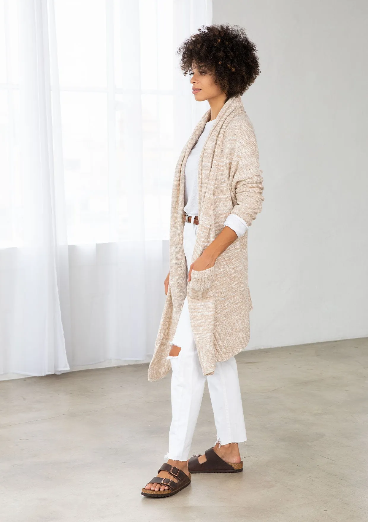 Light Woven Long Flowy Cardigan