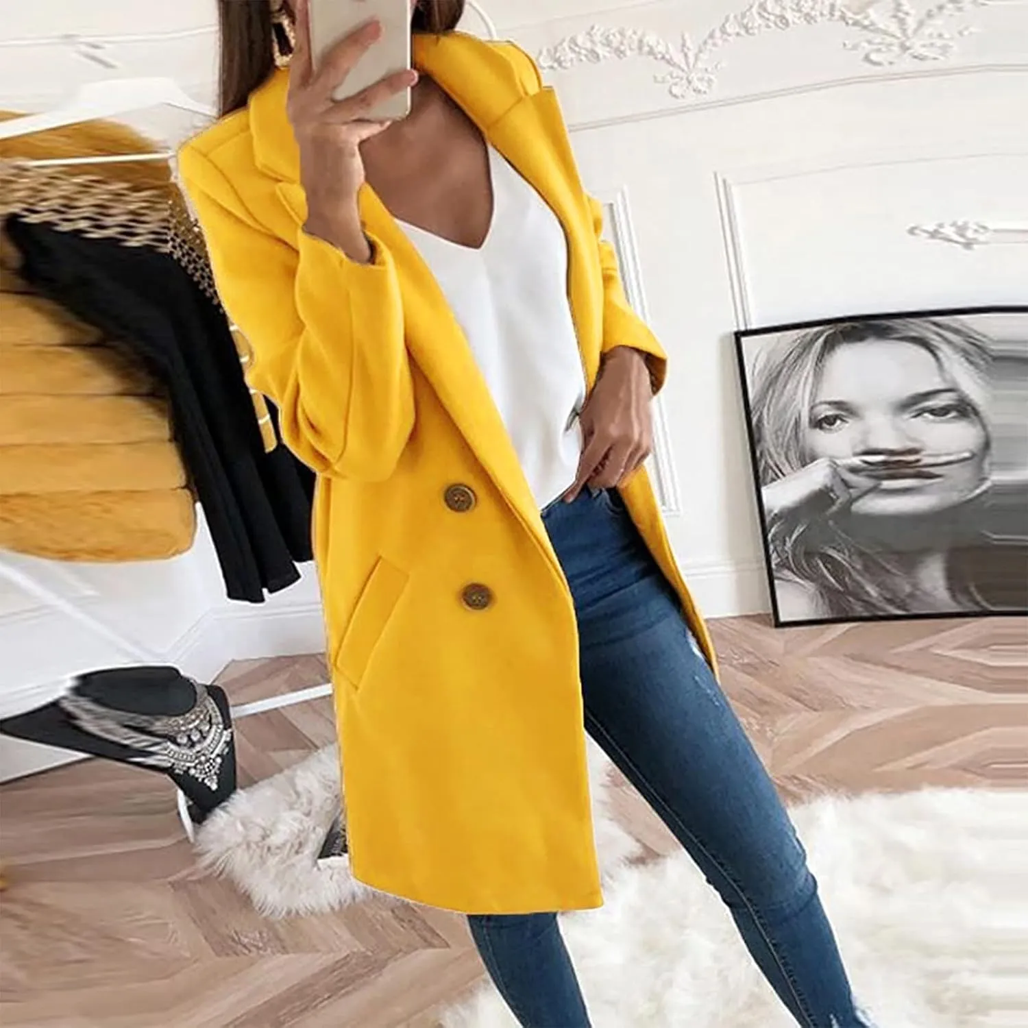 Long Blazer Jackets for Women Business Casual Semi Formal Notch Lapel Coat Dressy Light Weight Loose fit Cardigan