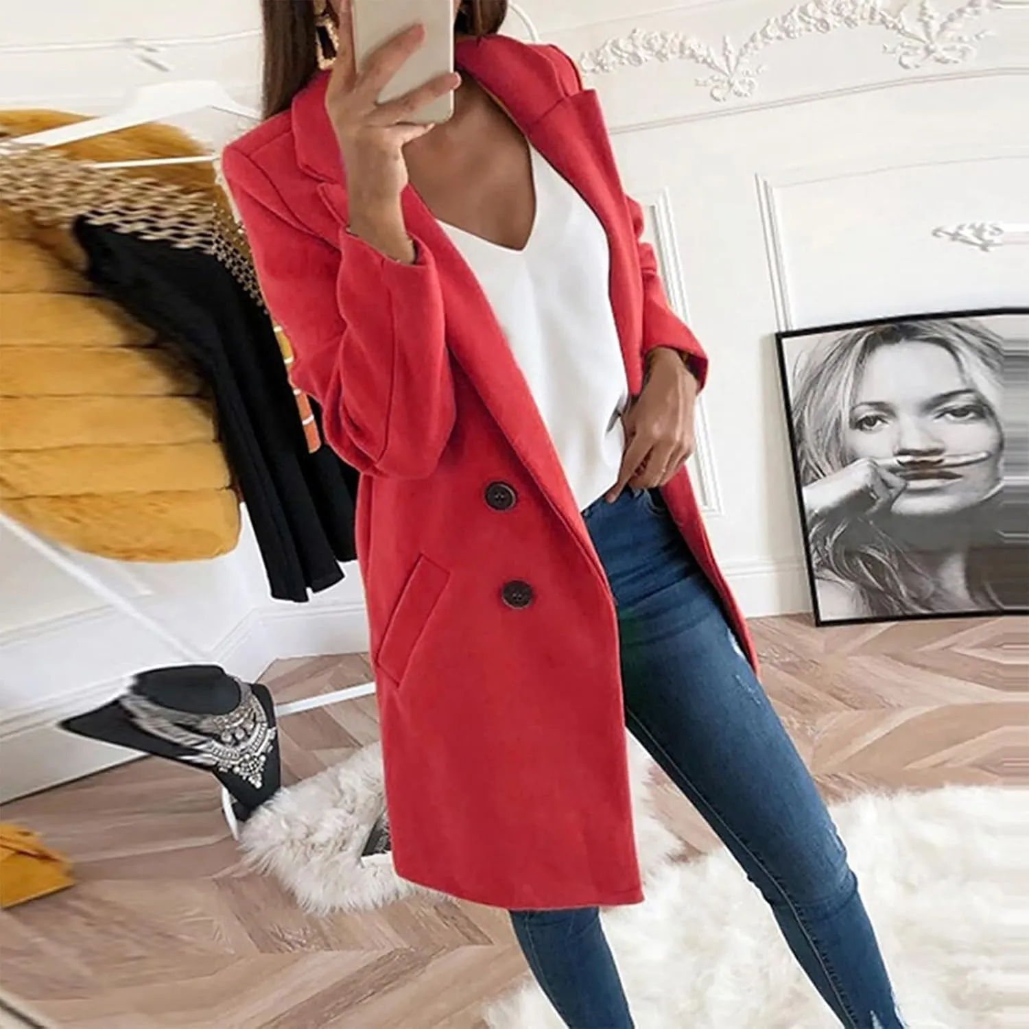Long Blazer Jackets for Women Business Casual Semi Formal Notch Lapel Coat Dressy Light Weight Loose fit Cardigan