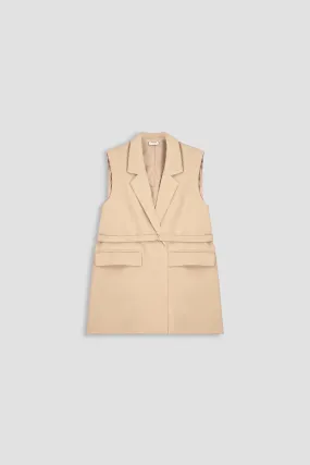 Long Vest Coat For Women - BEIGE