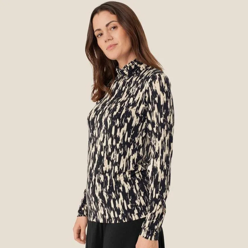 Masai Brooklyn Jersey Top In Black Mottled Print