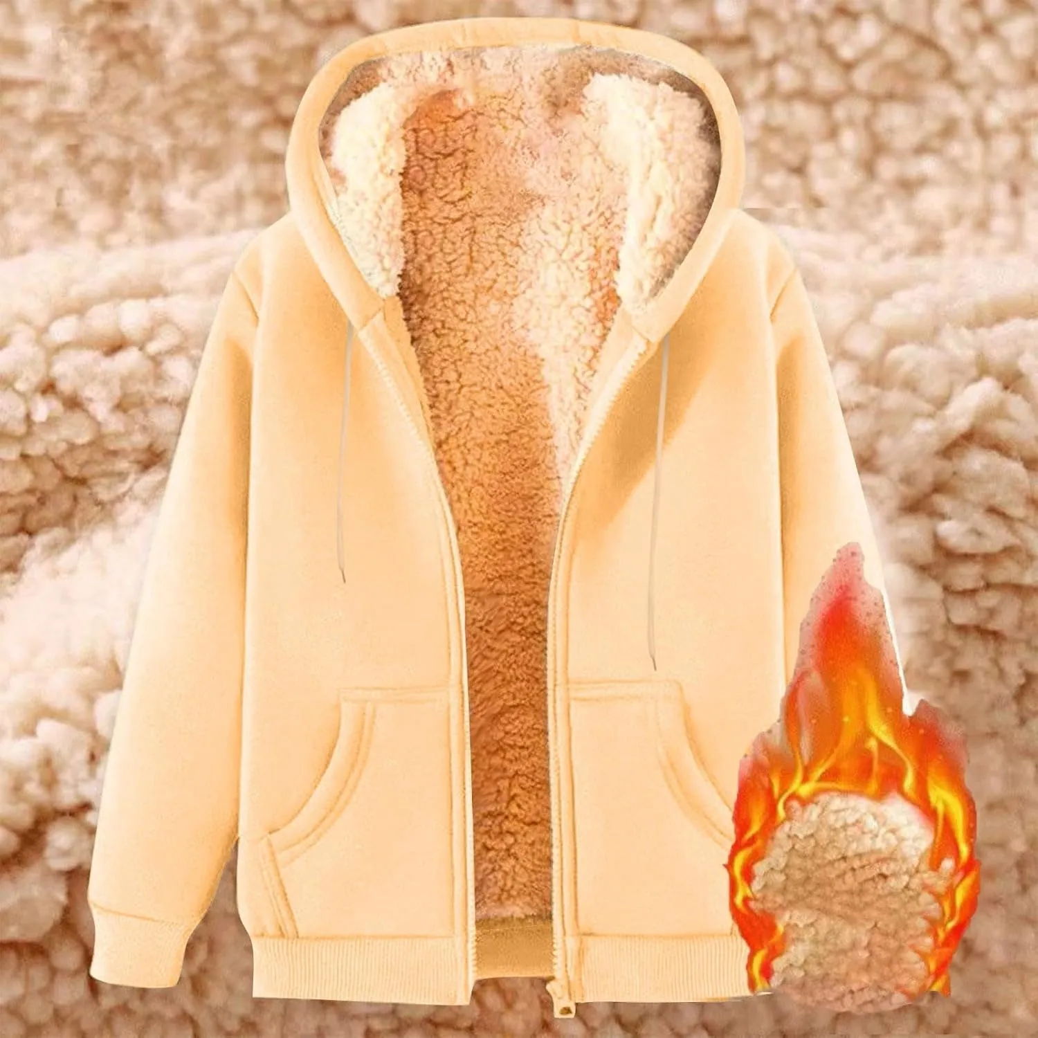 Men Long Sleeve Fleece Jackets Zip Up Hoodie Coats Solid Fall and Winter Top Loose Warm Outwear Comfy Cardigan
