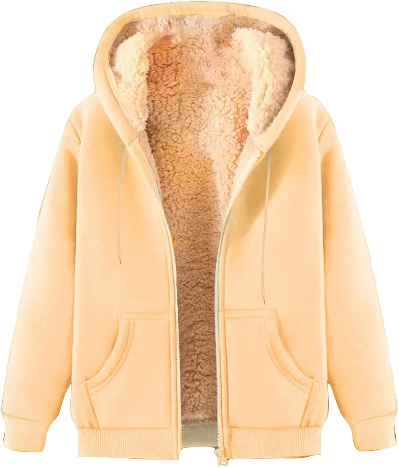 Men Long Sleeve Fleece Jackets Zip Up Hoodie Coats Solid Fall and Winter Top Loose Warm Outwear Comfy Cardigan