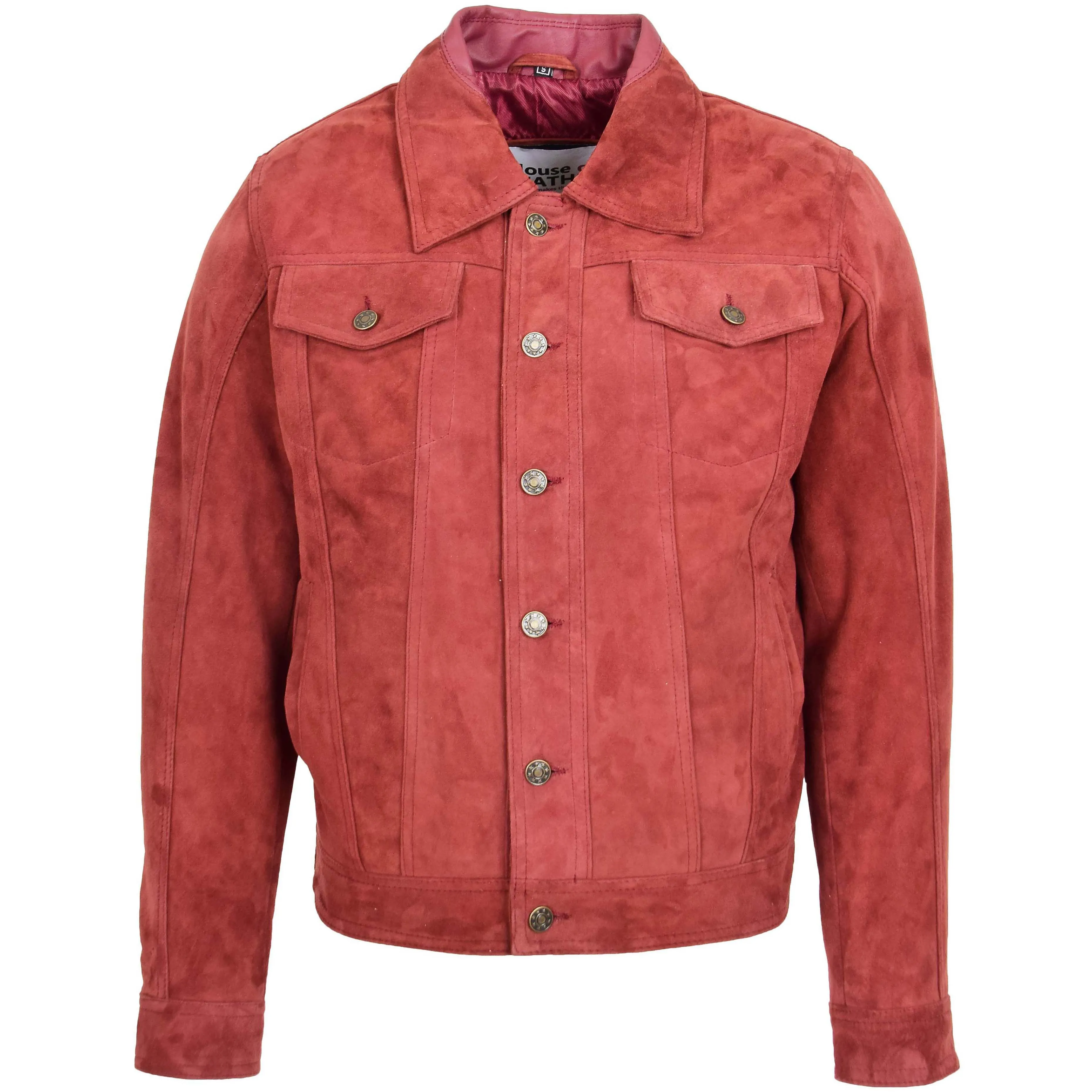 Mens Real Suede Trucker Harrington Jacket Daryl Burgundy