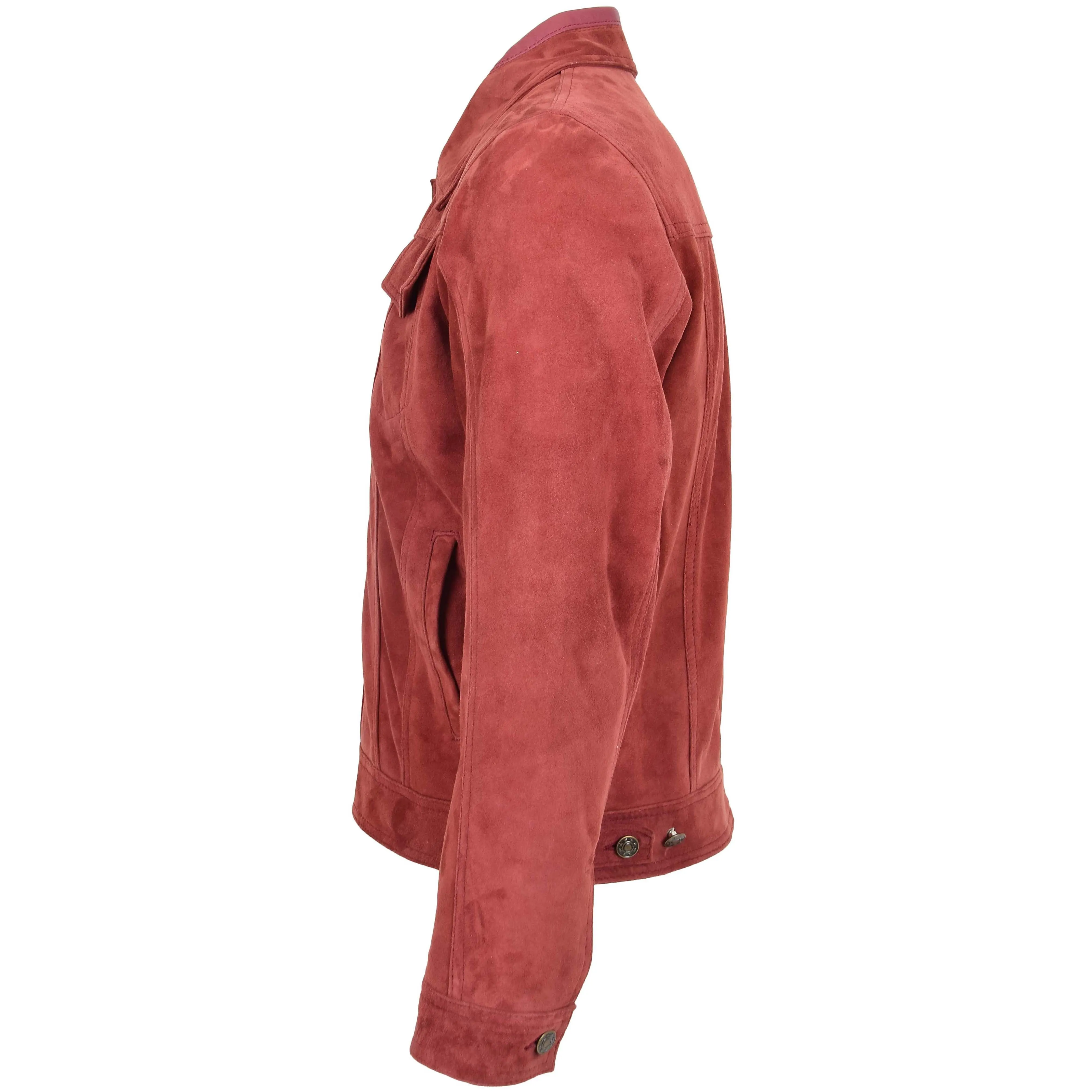 Mens Real Suede Trucker Harrington Jacket Daryl Burgundy