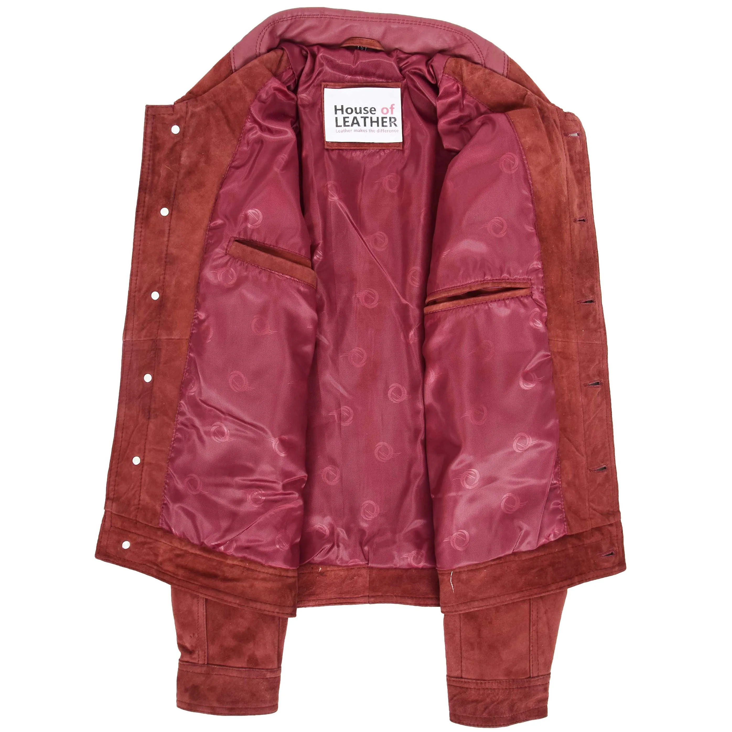 Mens Real Suede Trucker Harrington Jacket Daryl Burgundy