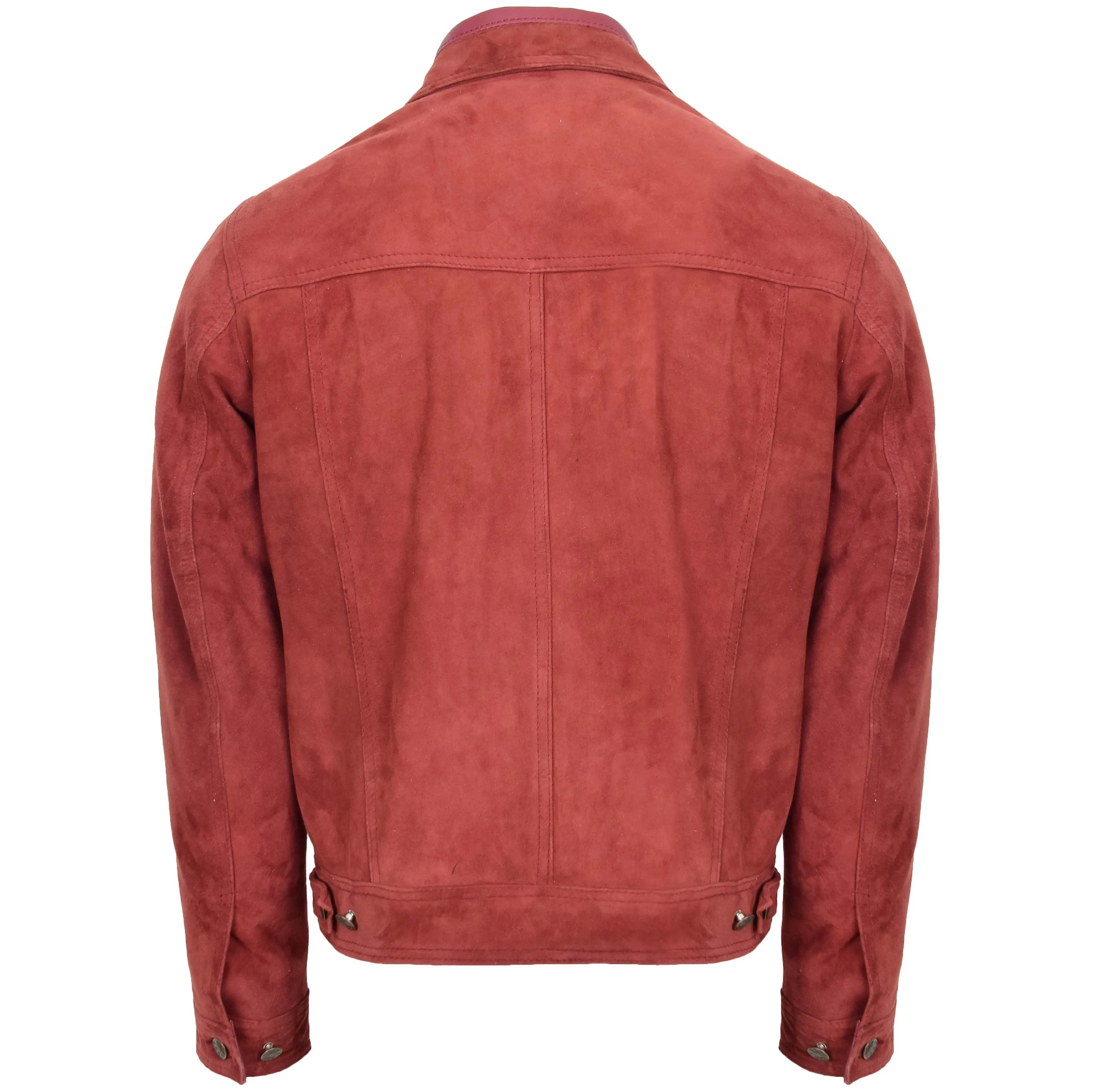 Mens Real Suede Trucker Harrington Jacket Daryl Burgundy