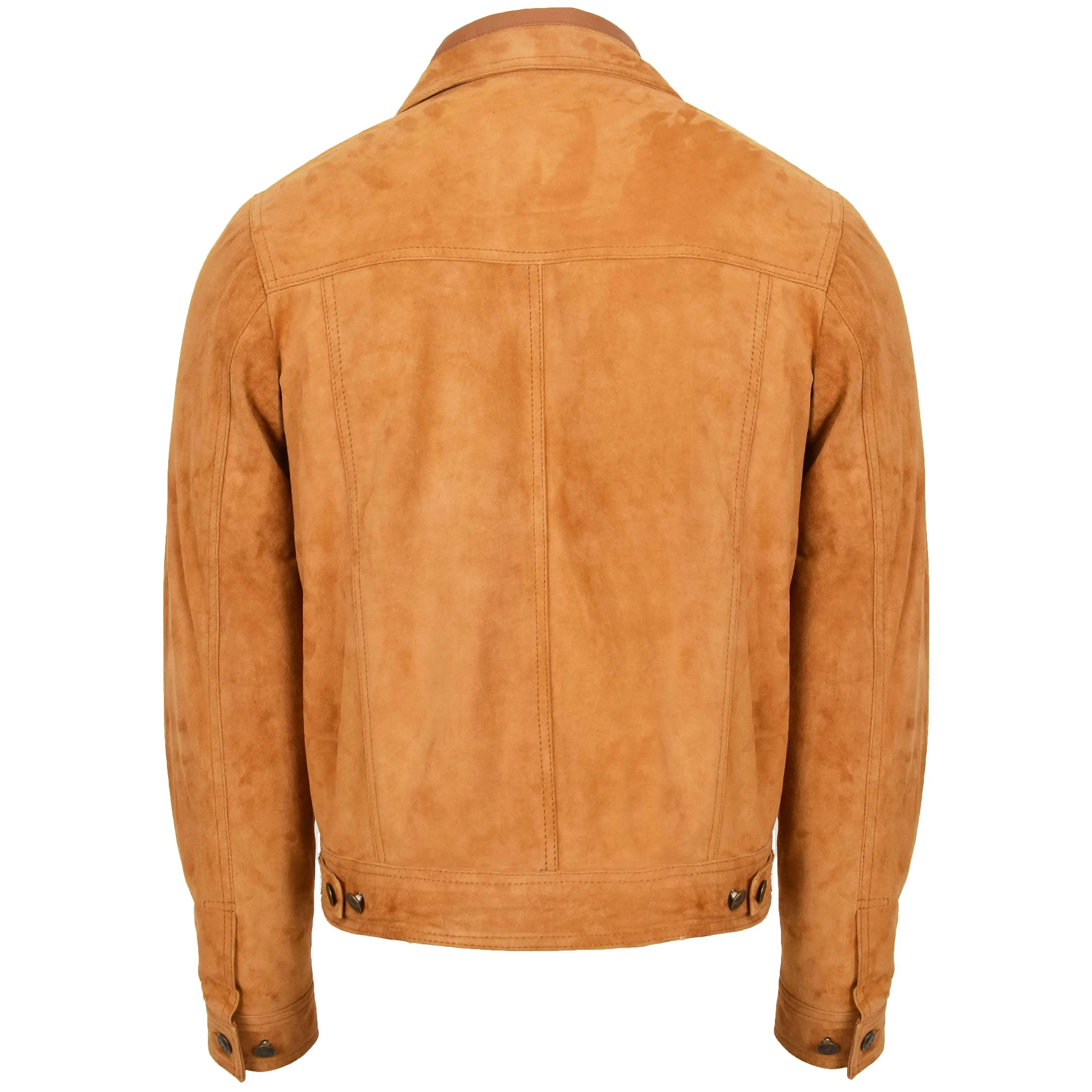 Mens Real Suede Trucker Harrington Jacket Daryl Tan