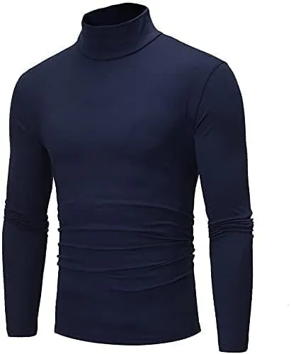 Men's Turtleneck Top Slim Fit Solid Base Thin Sweater Casual Long Sleeve Underwear Tops Male Cozy Blouse T-Shirt