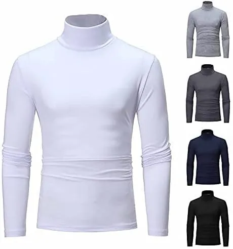 Men's Turtleneck Top Slim Fit Solid Base Thin Sweater Casual Long Sleeve Underwear Tops Male Cozy Blouse T-Shirt