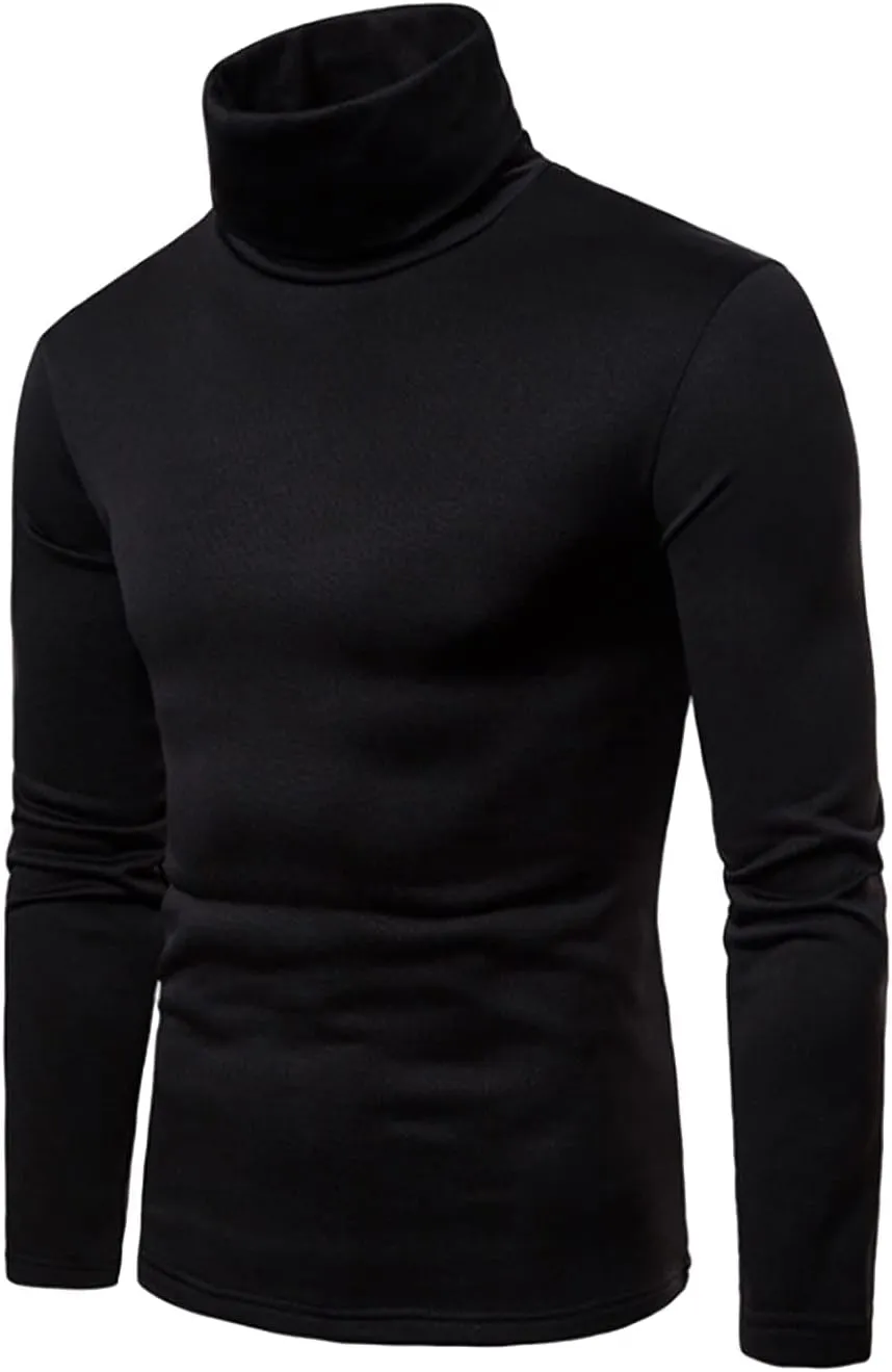 Men's Turtleneck Top Slim Fit Solid Base Thin Sweater Casual Long Sleeve Underwear Tops Male Cozy Blouse T-Shirt