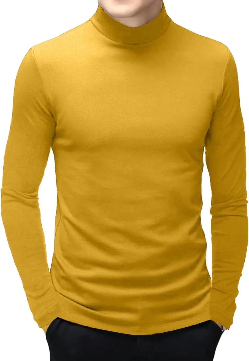 Men's Turtleneck Top Slim Fit Solid Base Thin Sweater Casual Long Sleeve Underwear Tops Male Cozy Blouse T-Shirt