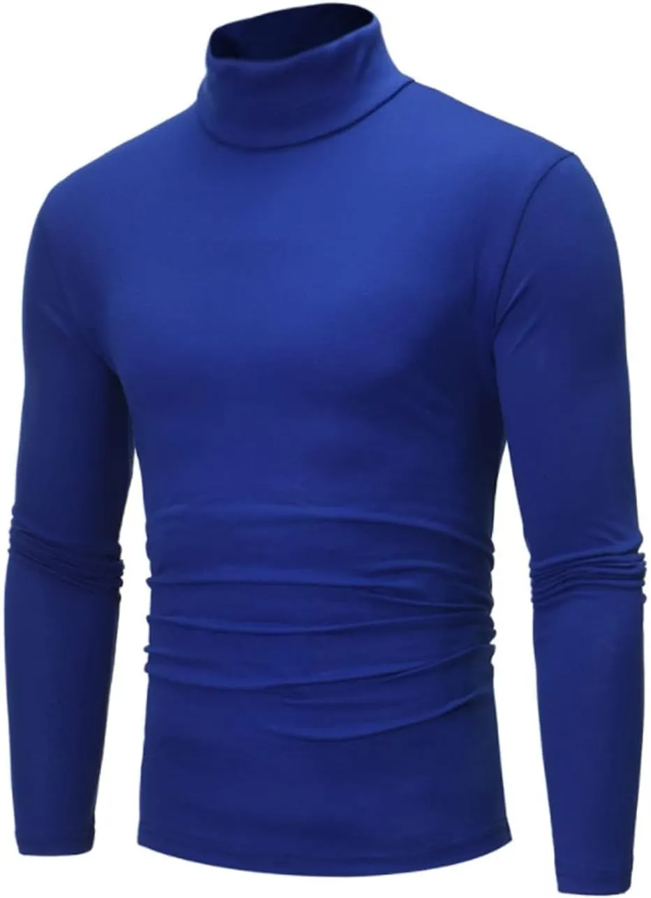 Men's Turtleneck Top Slim Fit Solid Base Thin Sweater Casual Long Sleeve Underwear Tops Male Cozy Blouse T-Shirt
