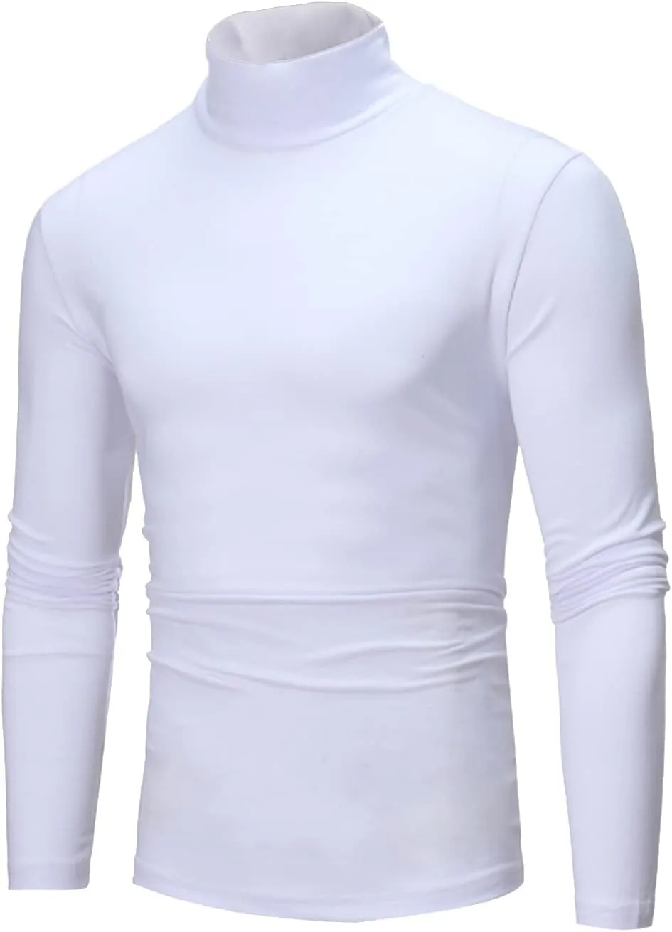 Men's Turtleneck Top Slim Fit Solid Base Thin Sweater Casual Long Sleeve Underwear Tops Male Cozy Blouse T-Shirt
