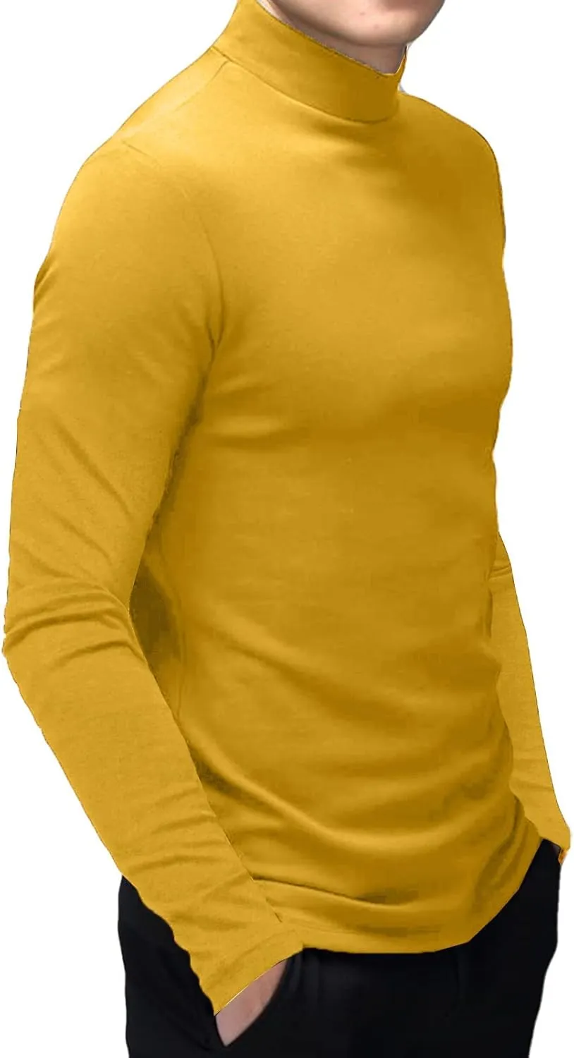 Men's Turtleneck Top Slim Fit Solid Base Thin Sweater Casual Long Sleeve Underwear Tops Male Cozy Blouse T-Shirt