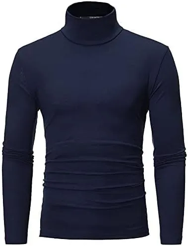 Men's Turtleneck Top Slim Fit Solid Base Thin Sweater Casual Long Sleeve Underwear Tops Male Cozy Blouse T-Shirt
