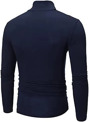 Men's Turtleneck Top Slim Fit Solid Base Thin Sweater Casual Long Sleeve Underwear Tops Male Cozy Blouse T-Shirt